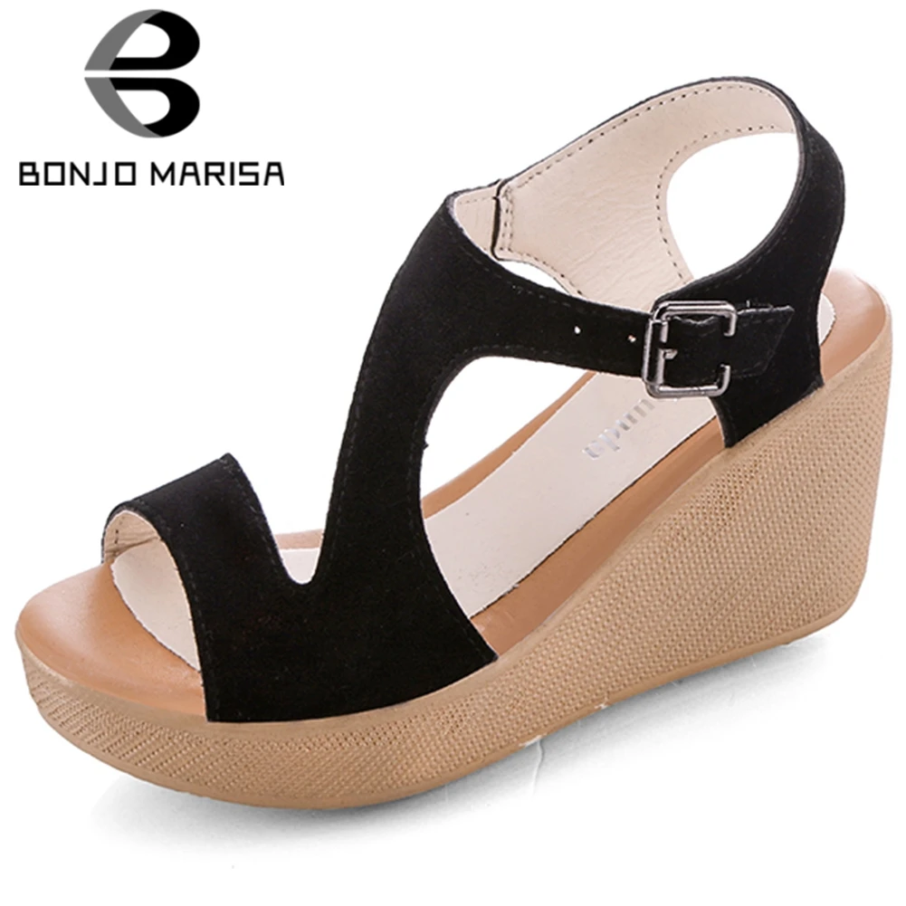 

BONJOMARISA New Arrival INS Hot Ladies Wedges Heels Sandals Fashion Solid Platform Summer Sandals Women Casual Party Shoes Woman