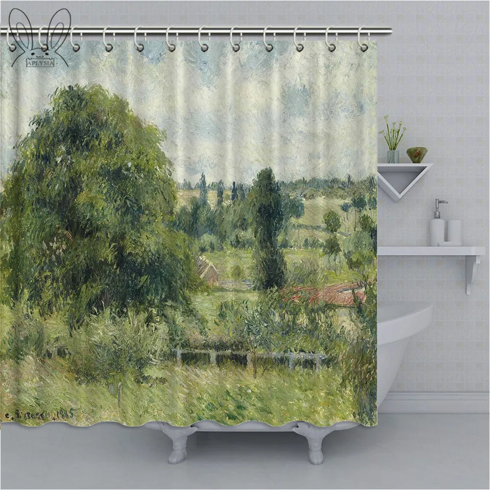 Aplysia Oil Painting Bath Shower Curtain 3D Tree Mildew-proof Polyester Fabric Shower Curtains For Bathroom Decor