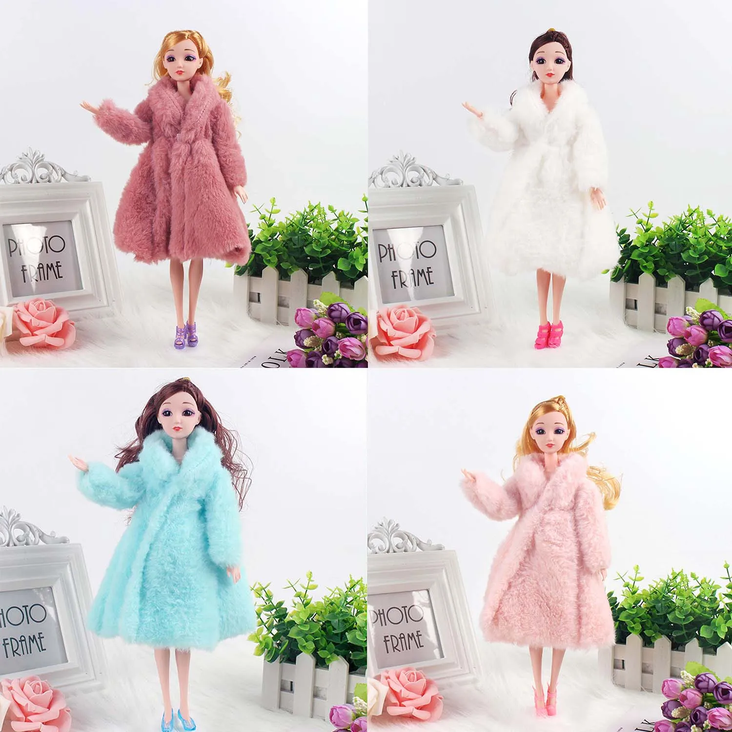 

Besegad Mini Girl Doll Winter Wear Plush Coat Warm Fur Outfit Dresses Clothing Costume Gown Clothes Accessories for Barbie Toys