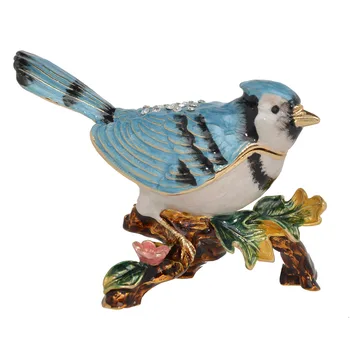 

BLUE JAYS BIRD TRINKET BOX JEWELRY ORGANIZER BIRD ORNAMENT COLLECTIBLE FIGURINES CREATIVE GIFTS RING/NECKLACE HOLDER
