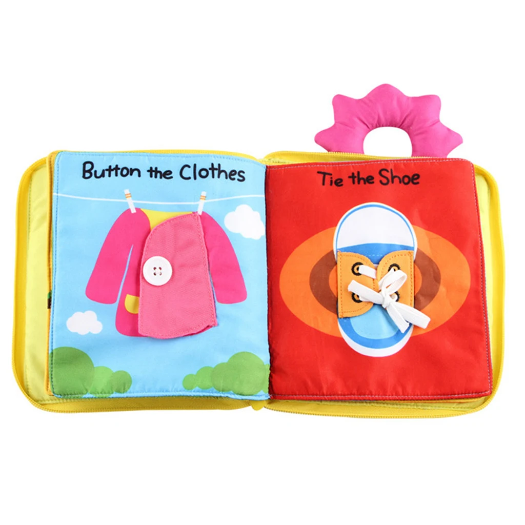 Kids Soft Book Zip Button Buckle Tie Lace Time Basic Skills Learning Toy