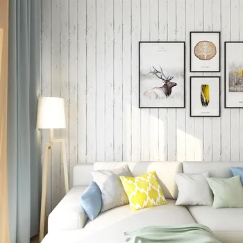 

Nordic Ins Wall Stickers Pure White Vertical Stripes Wood Grain Waterproof PVC Dormitory Wallpaper Self-Adhesive Background Wall