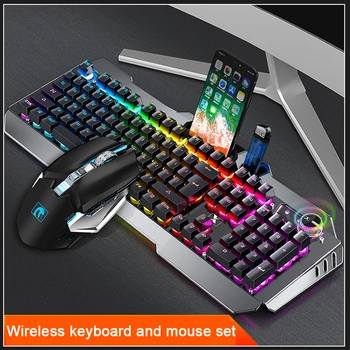 

New Luxury RGB Backlight Gaming Wireless Keyboard and Mouse PC Gaming Mice Rechargeable Keyboard Metal Panel Keyboards USB Mause