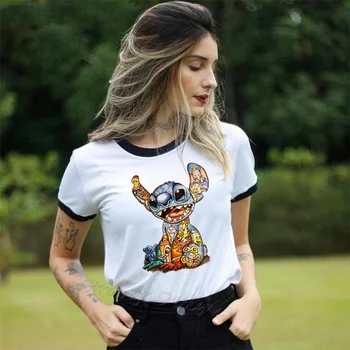 

Lilo Stitch Harajuku Kawaii Women T shirts Fashion T-Shirt Adventure comedy Lovely Cartoon Female Printed Casual Funny Tops Tee