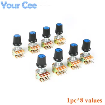 

8pcs WH148 Double Linear Potentiometer 15mm Shaft With Nuts and Potentiometer Button Cap B1K B2K B5K B10K B20K B50K B100K B500K