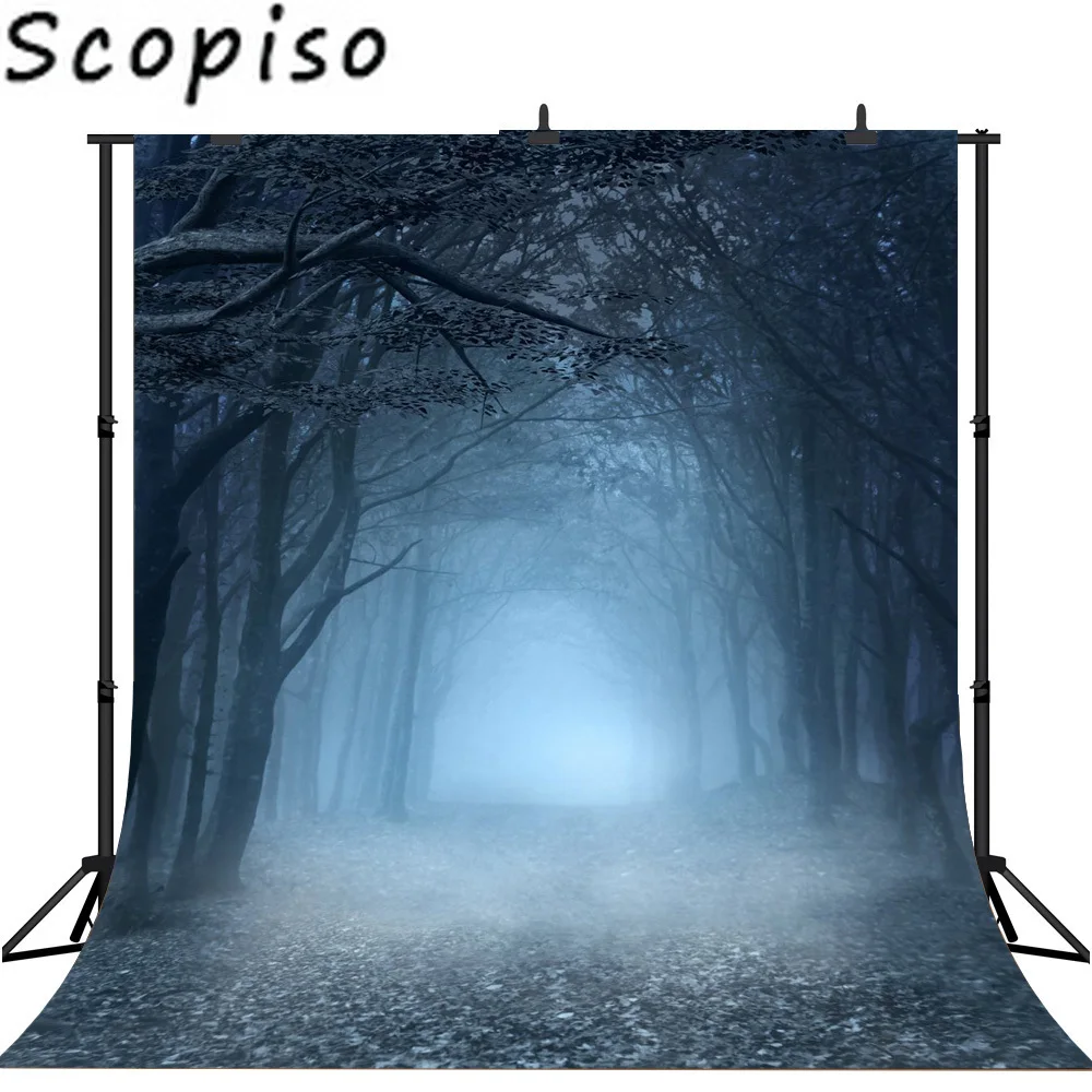 Виниловый фон для съемки на открытом воздухе с изображением темного леса и