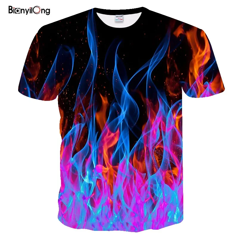 Новинка 2019 Мужская футболка 3d синяя красная пламенная мужская женская черная