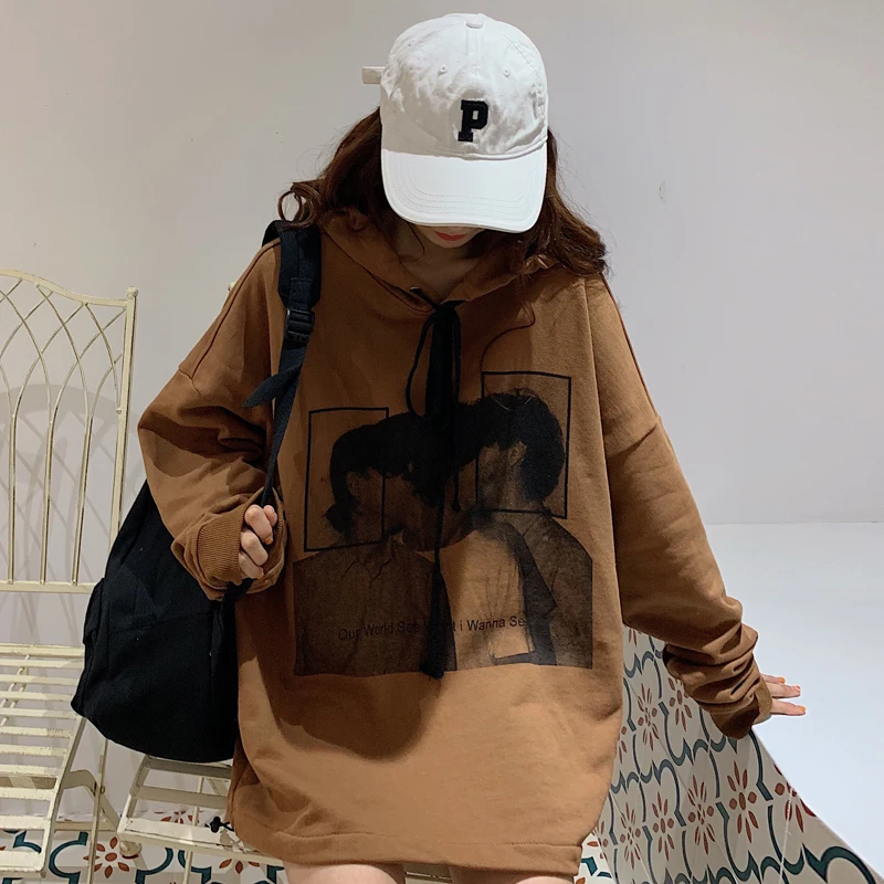 Толстовки женские с принтом высокого качества уличная Ulzzang Harajuku Мягкая Женская весенне-осенняя свободная Студенческая тонкая женская одежда s