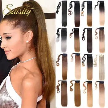 

Saisity Extension Heat Resistant Synthetic Pony Tail Fake Hair 22Inches Long Straight Wrap Around Clip In Ponytail Hair