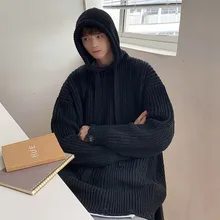 

SYUHGFA Men's Wear Drawstring Hoodie Sweater 2022 Winter Loose All-match Korean Style Vintage Oversize Kintted Sweater Pullover
