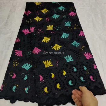 

African Lace Fabric 2019 High Quality Lace Swiss Voile Lace In Switzerland Stoned Black Hollow Out Cotton Lace Fabric For Dress
