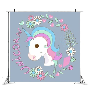 

Cartoon Unicorn Wreath Party Backdrops Baby Shower Kids Birthday Party Decoration Wall Poster Photography Background Props