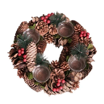 

Christmas Candle Holders Pine Cone Berries Woodland Rustic Xmas Decor Table Centerpiece Christmas Wreath with Four Candle Holder