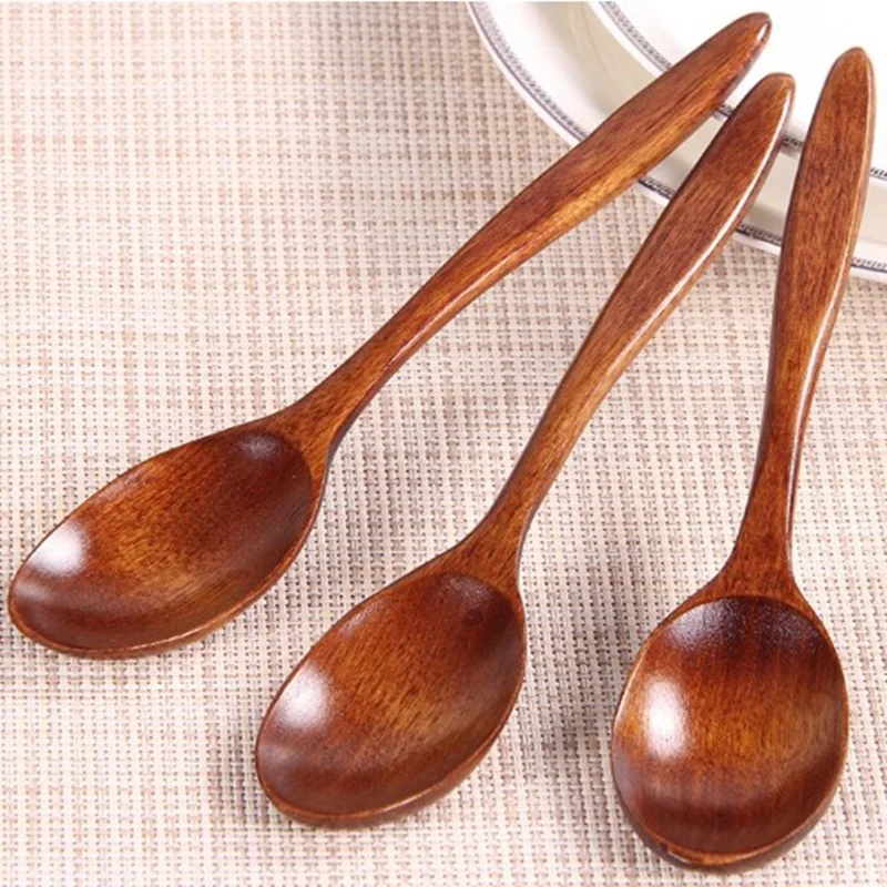 

1PC Retro Wood Long Soup Spoon Brown Honey Coffee Tea Spoon Kitchen Dining Tableware Heat Resistant Non-toxic Sugar Scoop