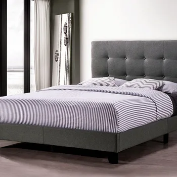 

Platform Bed Frame Mattress Foundation with Wooden Slat Support and Tufted Headboard
