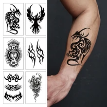 6Pcs/Set,Waterproof Temporary Fake Tattoo,Water Transfer Stickers,Black Tribal Totem,Eagle,Dragon,for Women Men Makeup Body Art