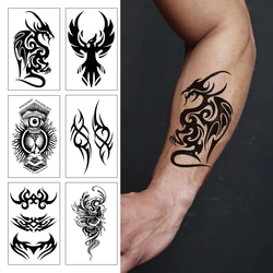 6Pcs/Set,Waterproof Temporary Fake Tattoo,Water Transfer Stickers,Black Tribal Totem,Eagle,Dragon,for Women Men Makeup Body Art