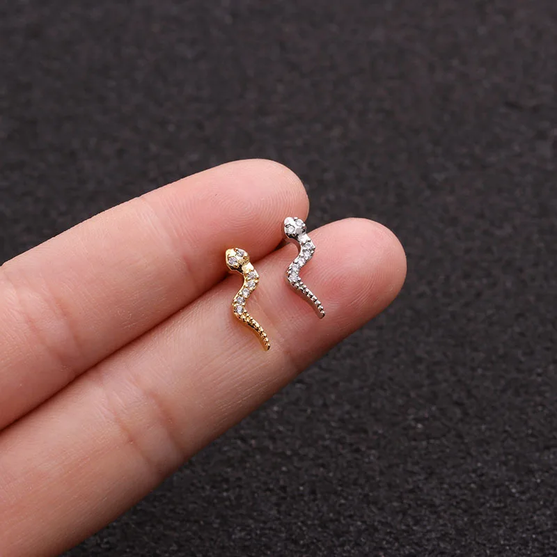 AliExpress,, креативные серпантиновые серьги-гвоздики из нержавеющей стали с тонким стержнем, серьги-Каффы