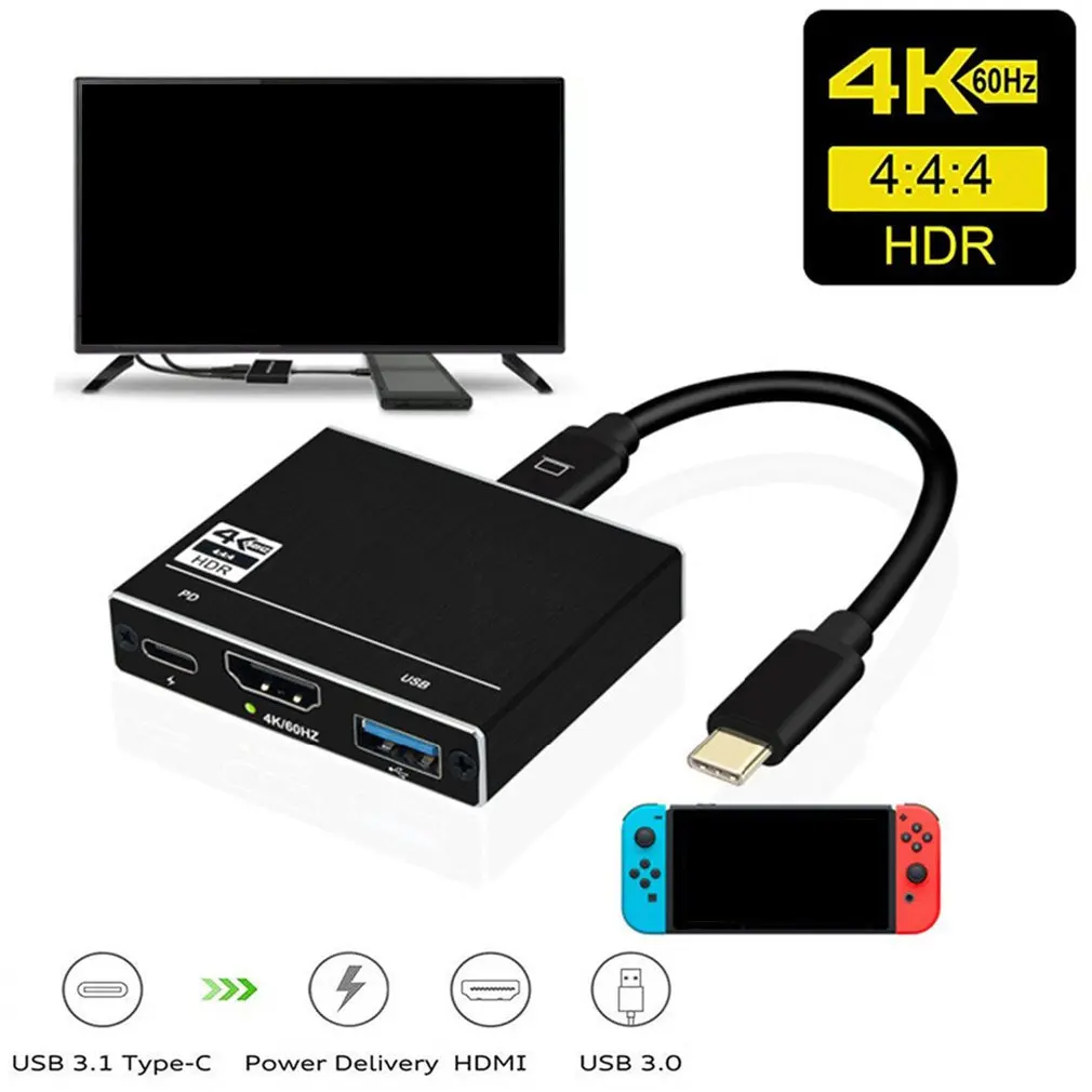 Кабель-Переходник USB C на HDMI адаптер 4K 3-в-1 Тип с разъемами типа C и HDMI мульти-Порты и разъёмы адаптер совместим для MacBook Pro для samsung