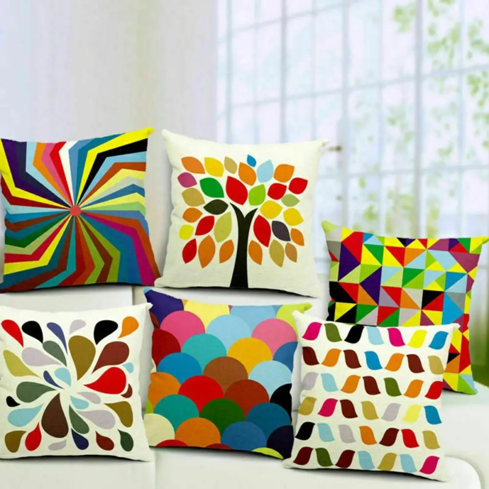 

Linen Pillowcase Fashion Cushion Cover Geometric Color Line Colorful Matching Car Pillow Quality Home Decoration