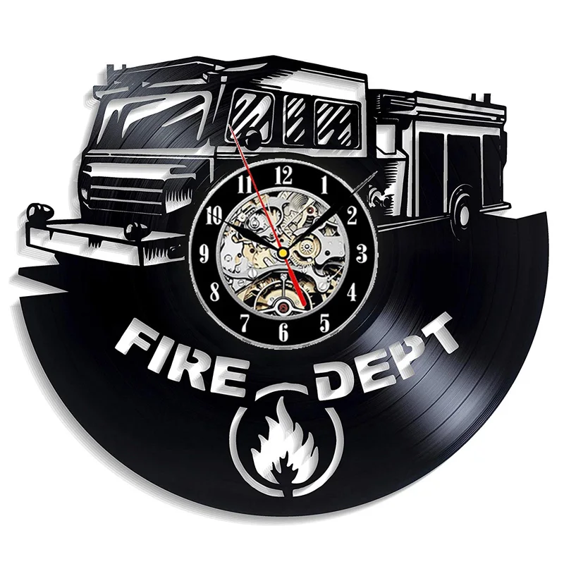 Fire Department Vinyl Record Wall Clock Modern Design for Living Room Vintage Clocks Home Decor Gifts Firefighter |