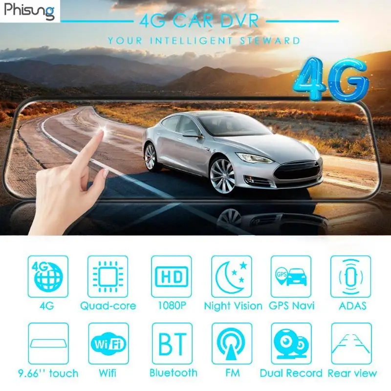 Phisung H58 4G Android 5,1 Автомобильный видеорегистратор Камера gps Nav Bluetooth Dashcam HD с двумя линзами зеркало заднего вида Dash Cam поддержка ADAS/LCWS/FVWS