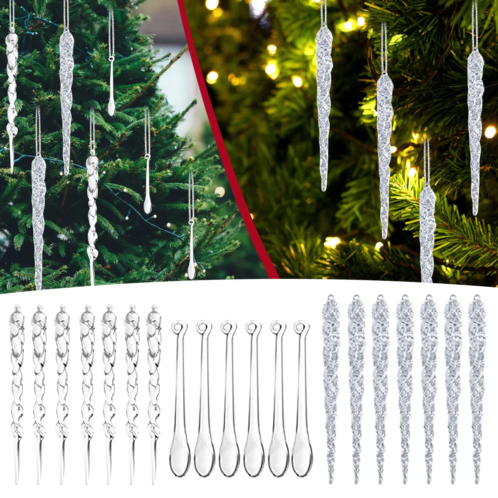 Christmas Decorations Icicles Christmas Ornament Ice Icicle 24pcs