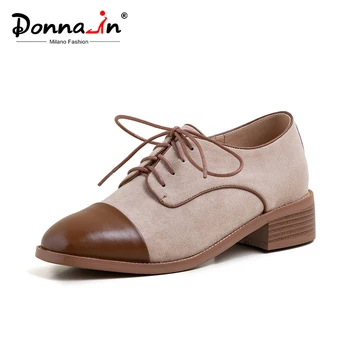 

Donna-in Mid Heel Oxford Shoes for Women Genuine Leather Cross-tied Elegant Flats Ladies Spring Autumn 2020 Office Career