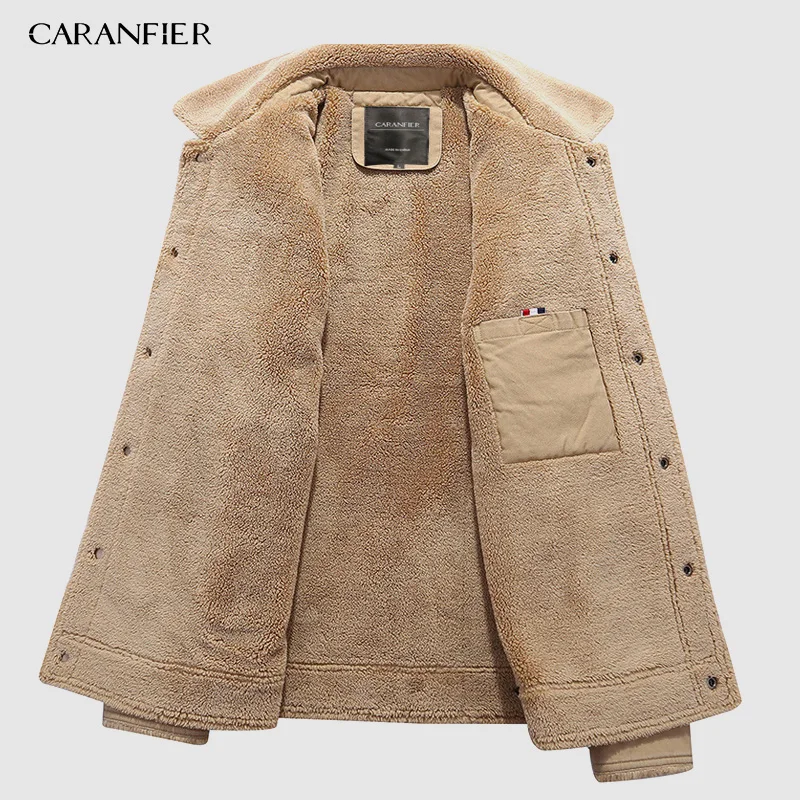 CARANFIER зимняя верхняя одежда, куртка для мужчин, утепленная шерстяная подкладка, мужское теплое пальто, ветровка, Военная Мужская куртка Chaqueta Hombre, M-6XL