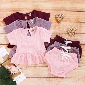 

Infant Baby Girls Clothes Pure Color Ruffle T Shirt Tops +Shorts Outfits Set Newborn Baby Girl Skirt Set Summer Girls Clothing