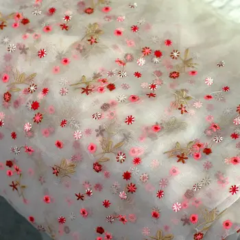 

Organdy embroidered lace fabric Black, Off white color in stock, 1 meter=1lot, continuous fabric for dress home diy decoration