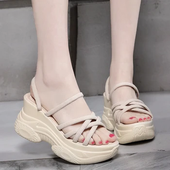 

Rimocy Ladies Comfort Wedge Heel Sandals Summer 2020 Solid Flock High Platform Shoes Women Casual Chunky Gladiator Sandals Mujer