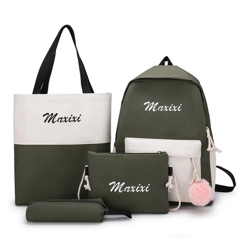 4 шт./компл. Для женщин школьные женские школьные сумки, школьные рюкзаки для девочек-подростков, портфели для школьников Мальчик сумка Bolsas Mochilas Multifuncational рюкзак - Цвет: green
