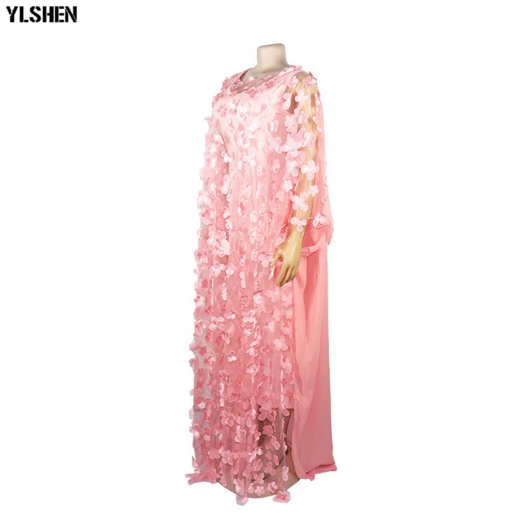 African Dresses for Women 2019 New Style African Clothes Bazin Fashion Lace Floral Boubou Robe Africain Dashiki Party Long Dress 07