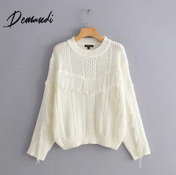 

Demandi sweater women's autumn and winter new tassel twist casual fashion street daily elegant knitting sweater