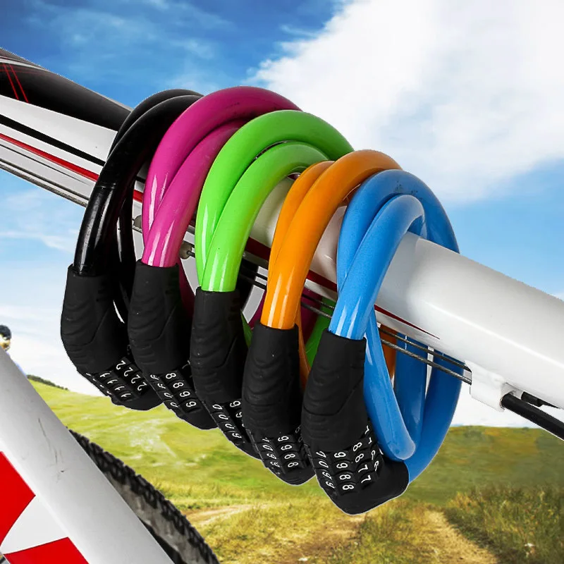 Universal 4 Digit Password Bike Lock 360 Rotating Security Steel Wire Lock Bicycle Accessories B2Cshop