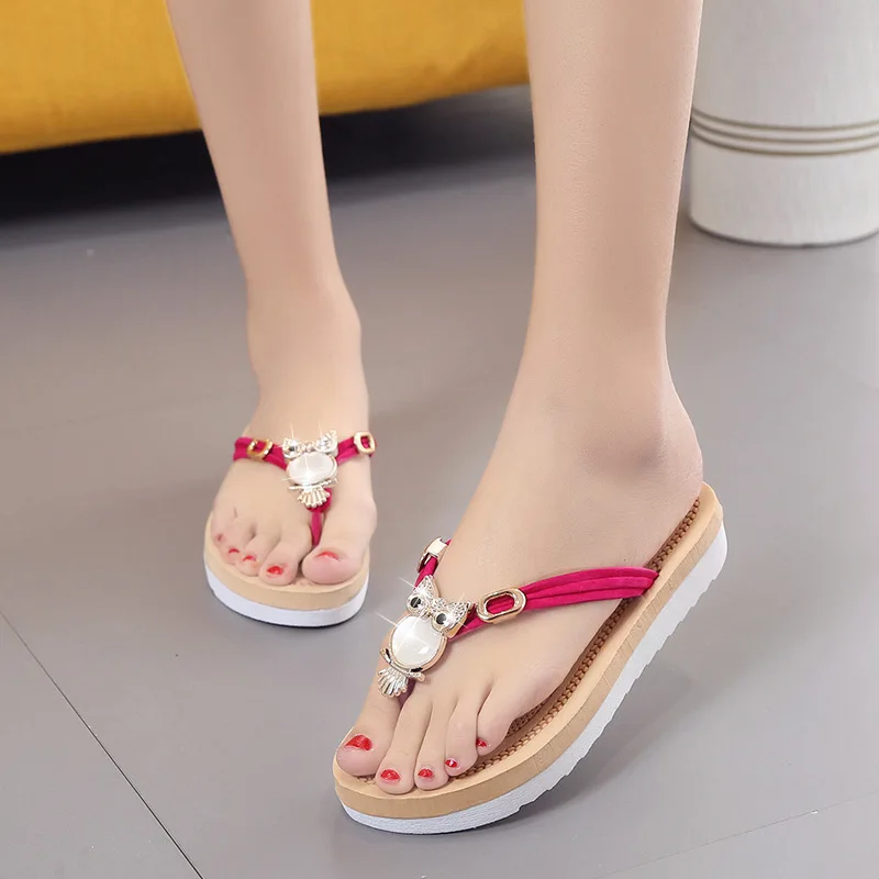 

Flip-flops 2017 Sandals Women's Summer Fashion Flip-flop Women's Soft Bottom Flat Man-made Diamond Slipper Split Toe Anti-slip P