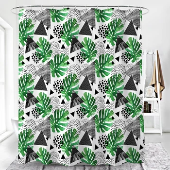 

Leaves Prints Shower Curtains Creative Geometry Bath Curtain Polyester Waterproof Screen for Bathroom with Hooks Home Decor