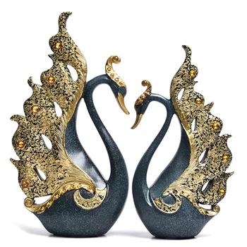 

European Elegant Couple Swan Figurines Resin Crafts Home Decoration Swan Miniature Wine Cabinet Display Furnishing Wedding Gifts