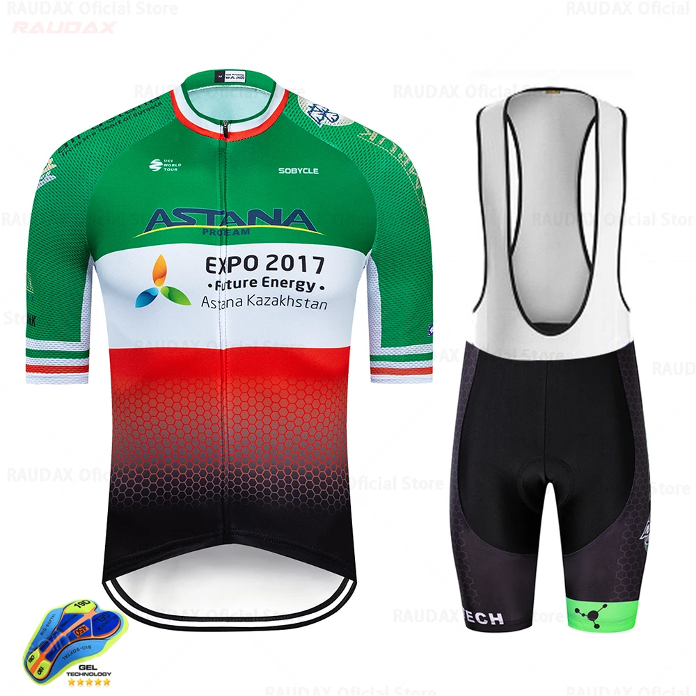 Bib cycling set Велоспорт Джерси Pro Team Астана велосипед Анти-УФ Велоспорт Джерси Набор дышащий гоночный Спорт Mtb велосипед Джерси Одежда для велоспорта - Цвет: Bib cycling set