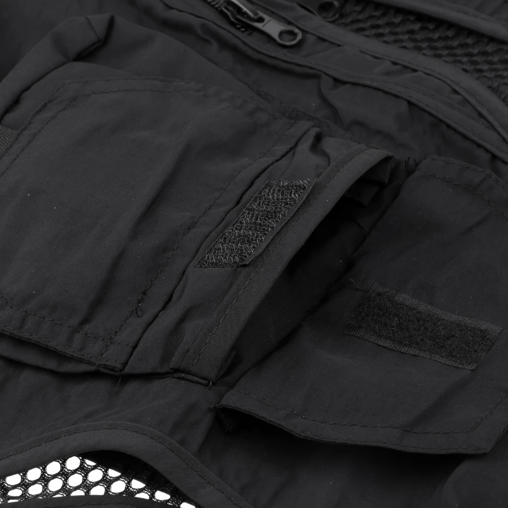 Men Multi Pocket Mesh Fishing Vest Multi-pocket Fishing Photographer Quick Dry Breathable Vest Outdoor Causal Jacket Black