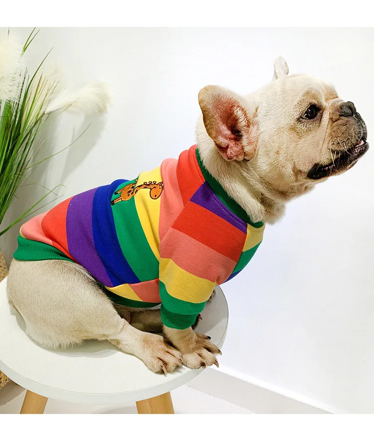 Rainbow Giraffe Winter Fleece Dog Clothes for Small Dogs French Bulldog Thick Jacket Pet Sweater Xmas Costume for Dog Cat Coats