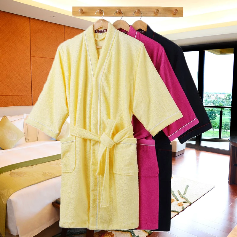 Summer Cotton Bathrobe Towel Terry Robe Lovers Hotel Robe Solid Men's Robe Soft Sleeprobe Male&Female Casual Homewear Summer