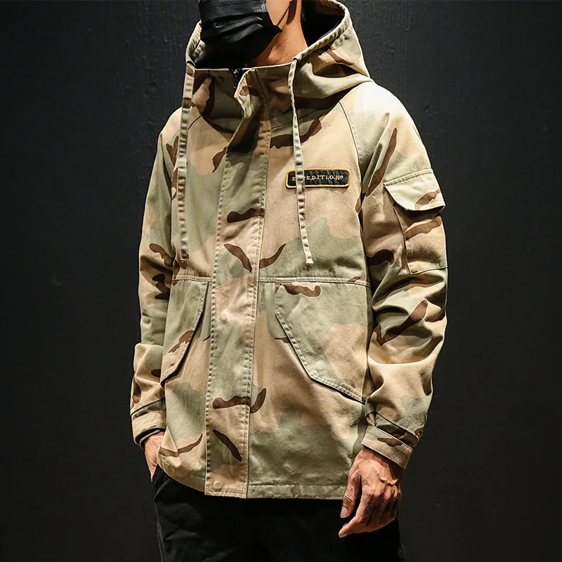 

2019 Camouflage Workwear Coat Men's Spring And Autumn Korean-style Trend Large Size Fat Loose-Fit Popular Brand Raincoat Jacket