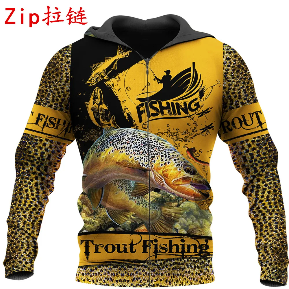 Beautiful Trout Fishing 3D Full Printed Men Zipper Hoodie Autumn and Winter Fashion Sweatshirt Unisex Harajuku Casual Hoodie