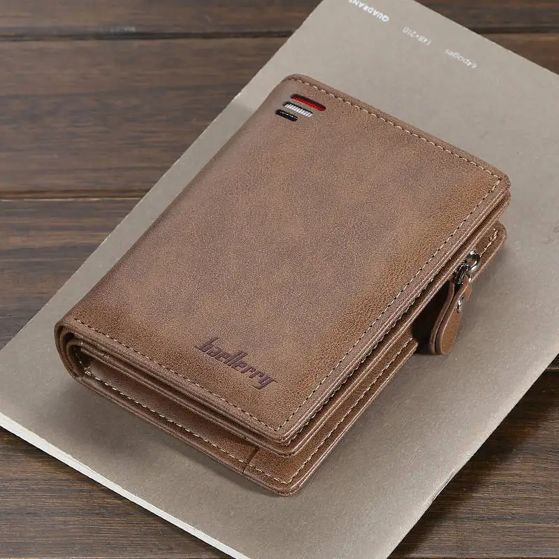 Billeteras cortas para hombre, portatarjetas de negocios, cartera multifunción de cuero PU, bolsillo con cremallera, novedad