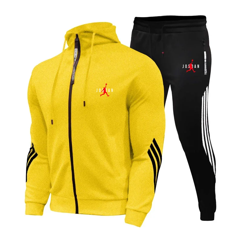 

Fashion new men's sportswear autumn sportswear track pants track suit sweatshirt hooded long sleeve youth stripe 2020 brand suit