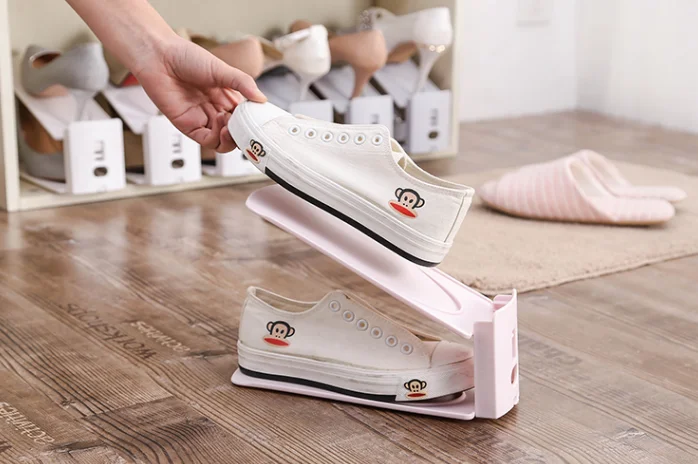 4 pieces of adjustable integrated furniture to save more space simple plastic double layer storage magic shoe rack J05