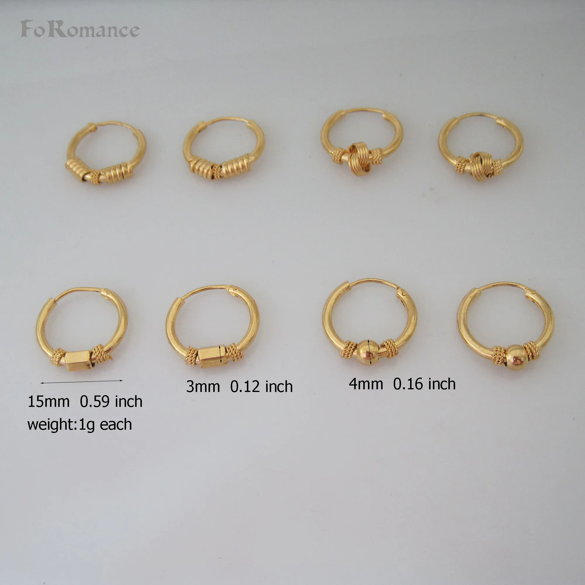 

ORDER 10$ SHIP WITH TRACKING /NEW CUTE 4 STYLES SMALL HOOP - YELLOW GOLD GP OVERLAY FILLED HUGGIE HOOP 15MM 0.59inch EARRING