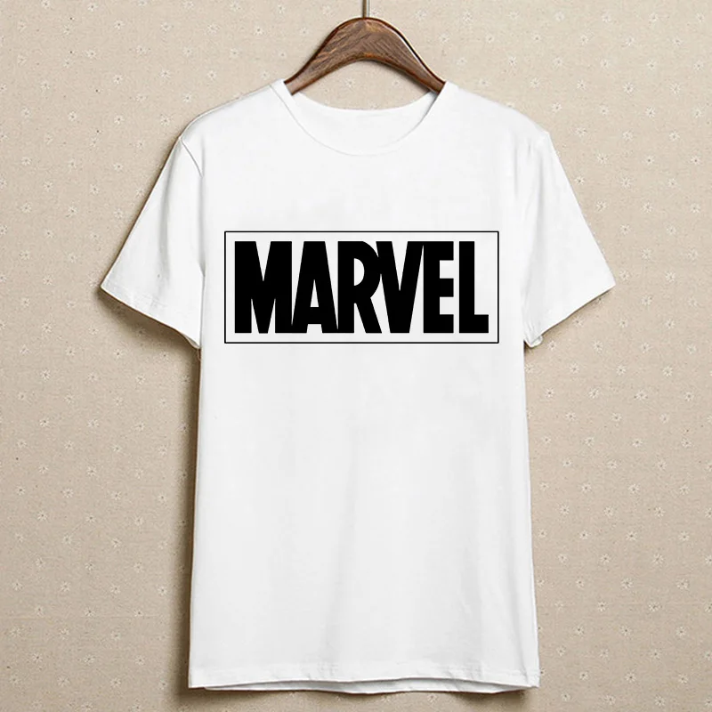 1 Модная женская футболка Marvel с коротким рукавом и принтом Harajuku, футболка с круглым вырезом и надписью, белые топы, женская одежда - Цвет: 1